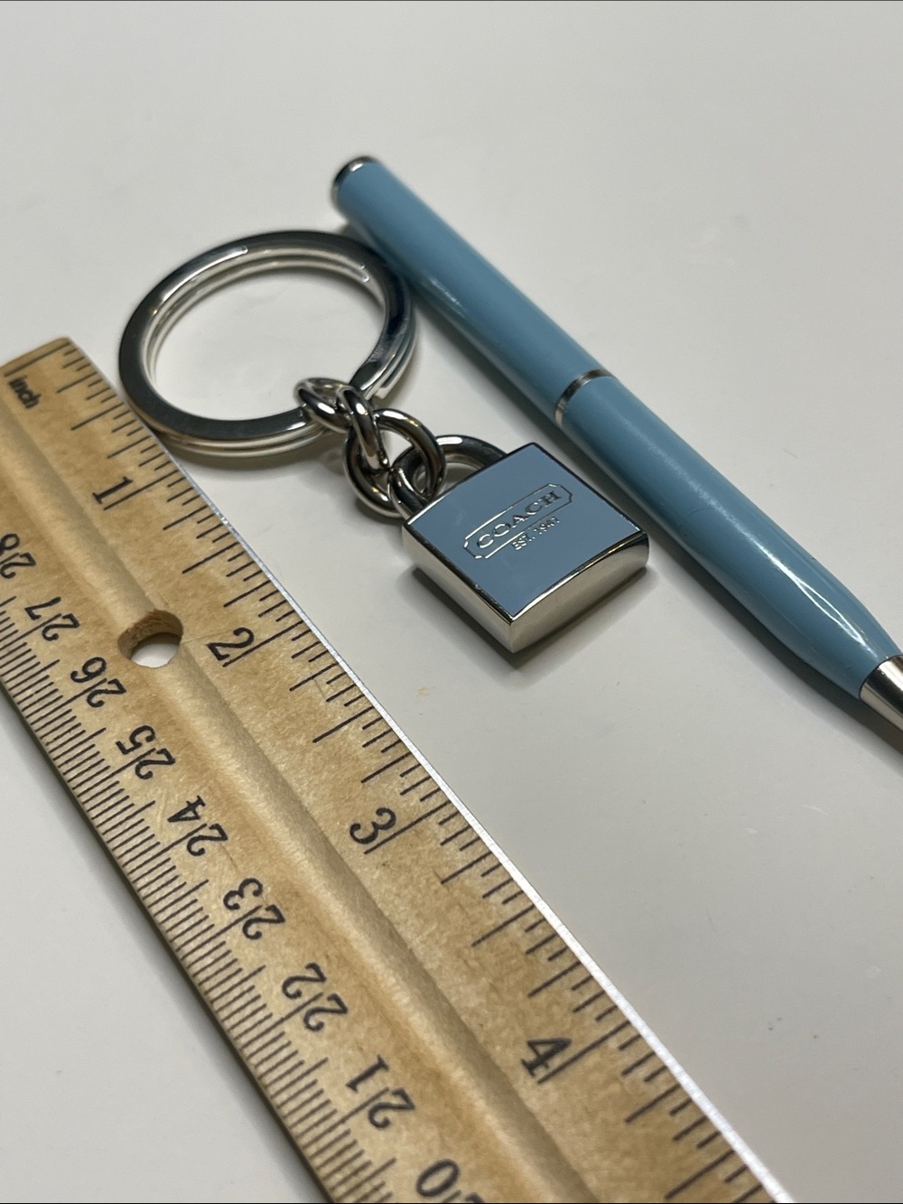 Coach Light Blue Padlock Keychain & Pen Set - Picture 3 of 6